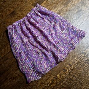 Geometric Silk Mini Skirt, Eclectic Patterned Checkered Skirt, Pink and Purple